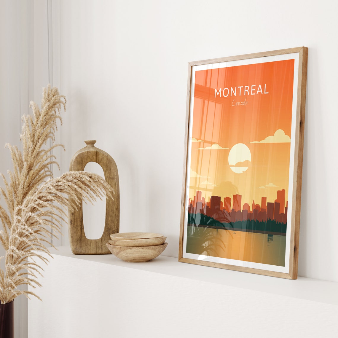 Montreal Canada Poster Skyline Sunset Waterfront Orange Sky Art - Image 2