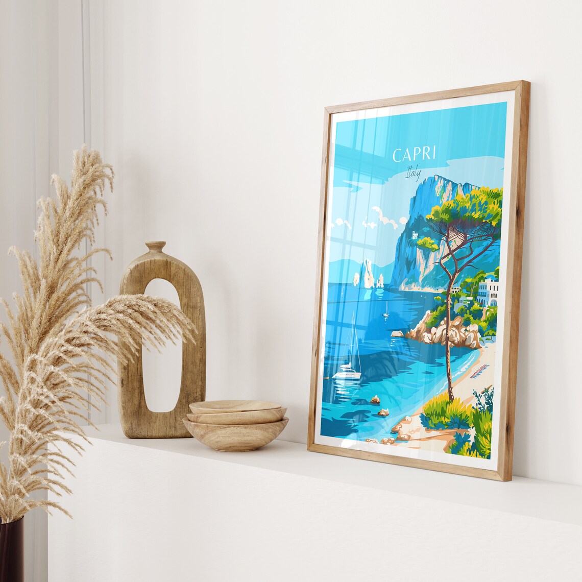 Capri Italy Faraglioni Rocks Sailboats Beach Pine Coast Poster - Image 2