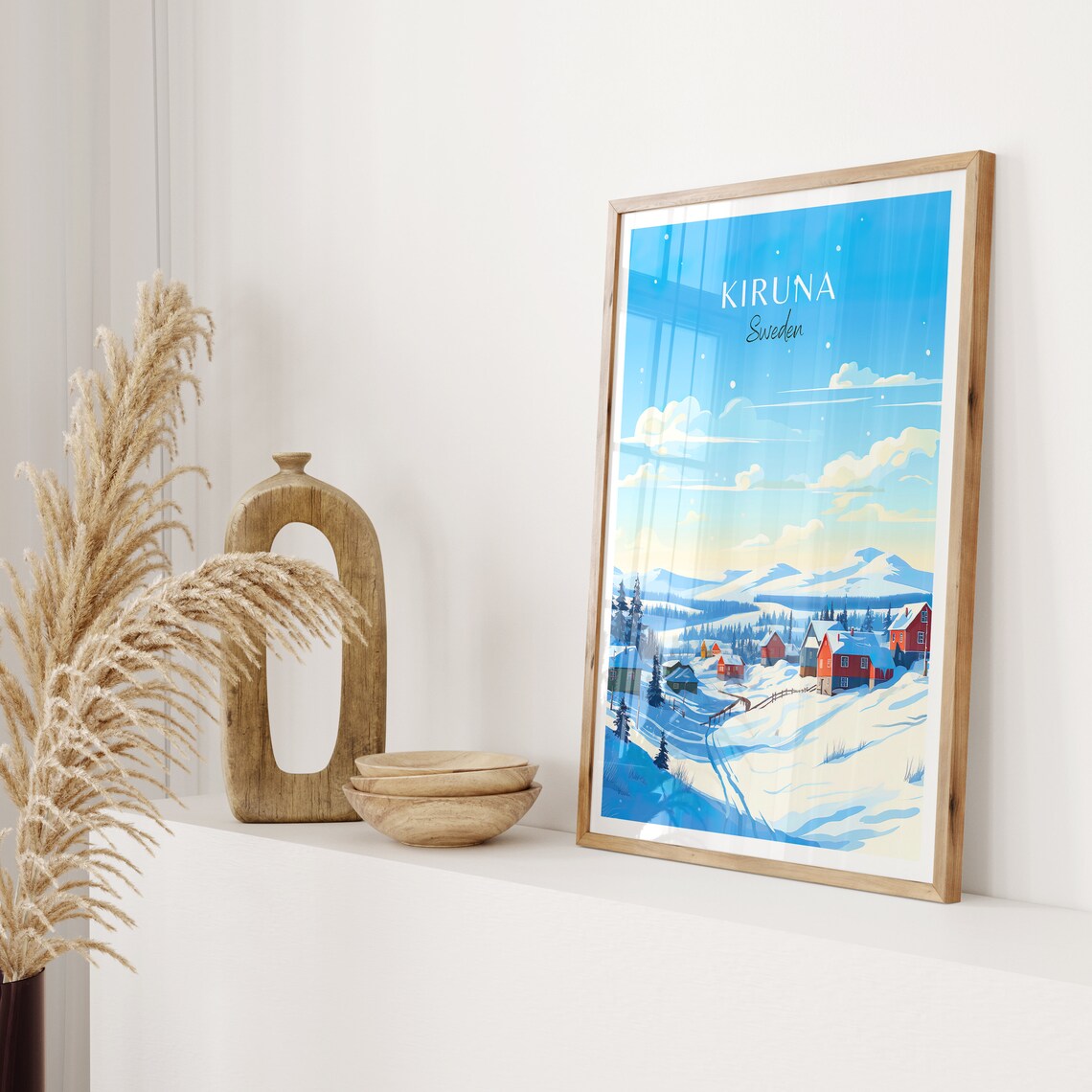 Kiruna Sweden Snowy Village Red Cabins Winter Wonderland Poster - Image 2