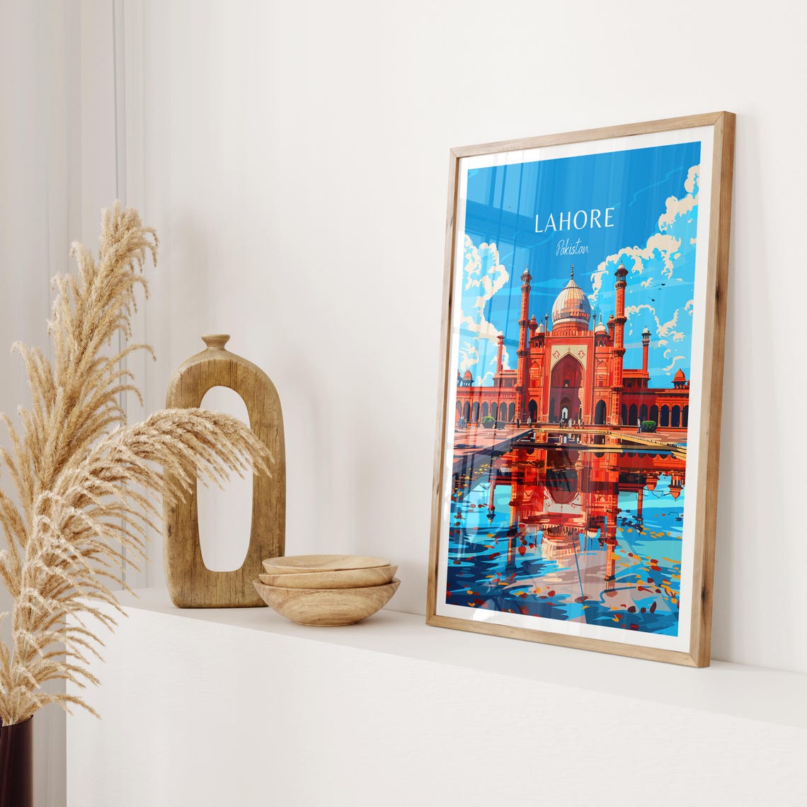 Lahore Pakistan Grand Mosque Pool Reflection Islamic Art Poster - Image 2