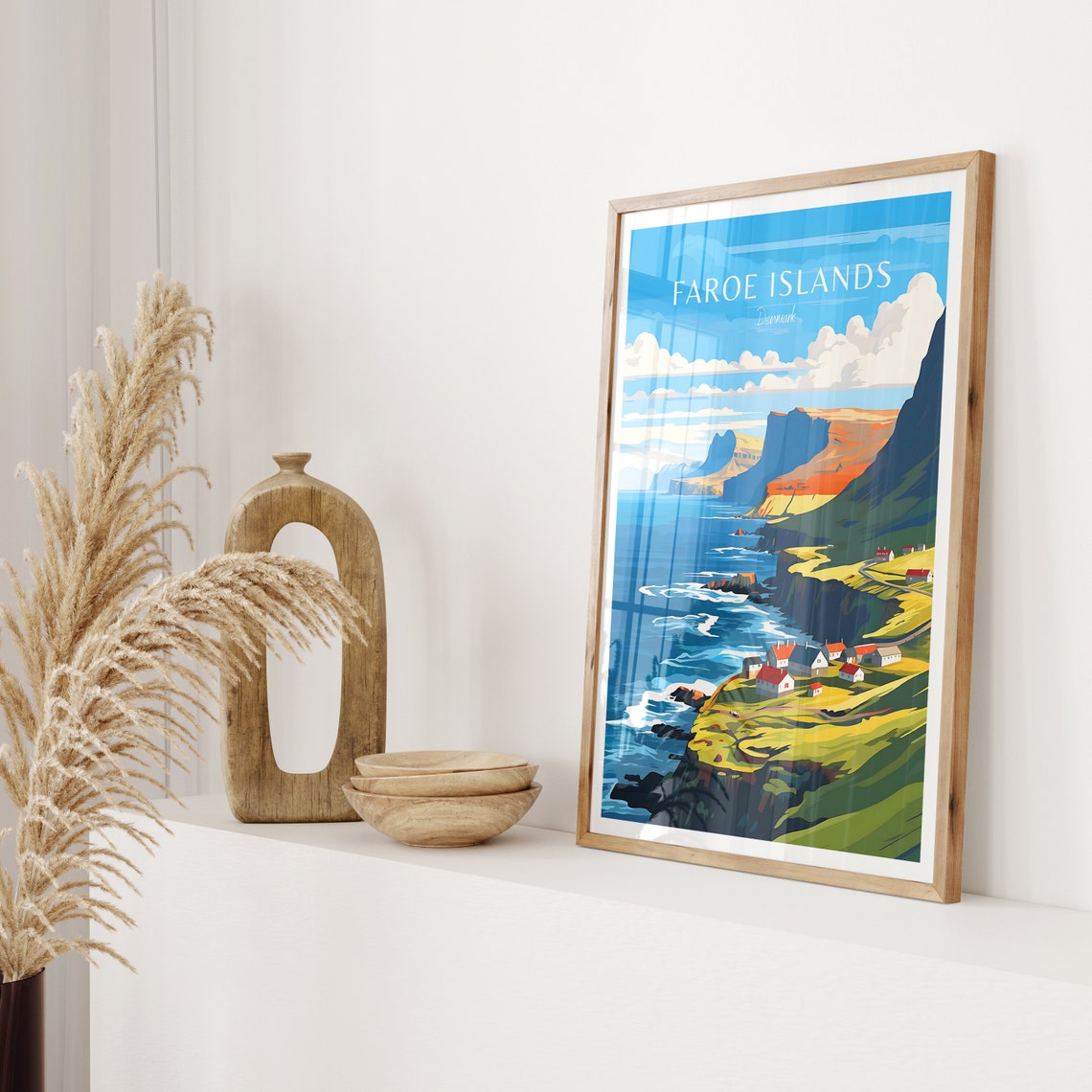 Faroe Islands Denmark Coastal Cliffs Village Vintage Travel Poster - Image 2