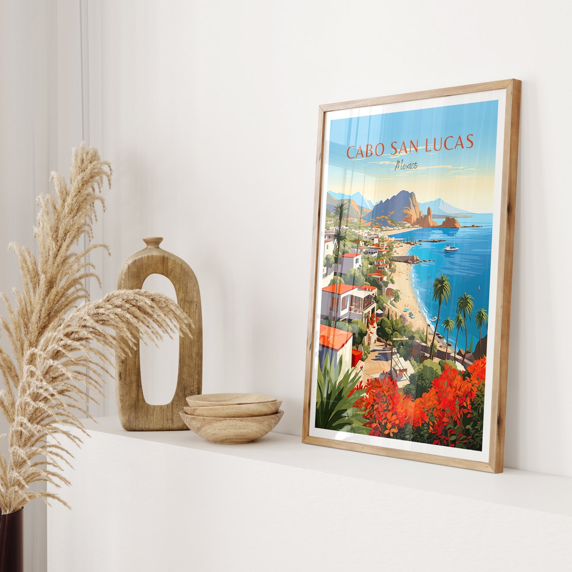 Cabo San Lucas Mexico Travel Poster Bay Beach White Houses Coast Art - Image 2