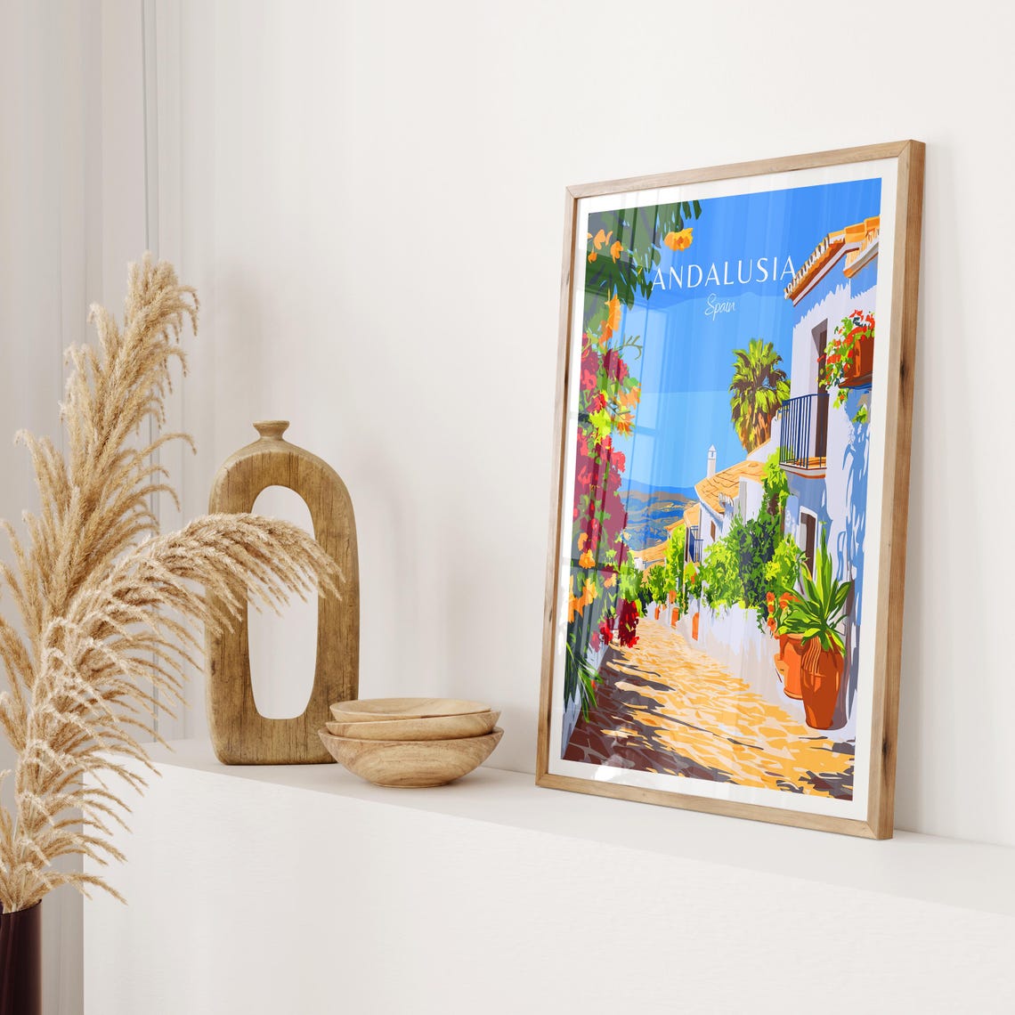 Andalusia Spain Flower Lined Old Cobbled Lane Travel Art Poster - Image 2