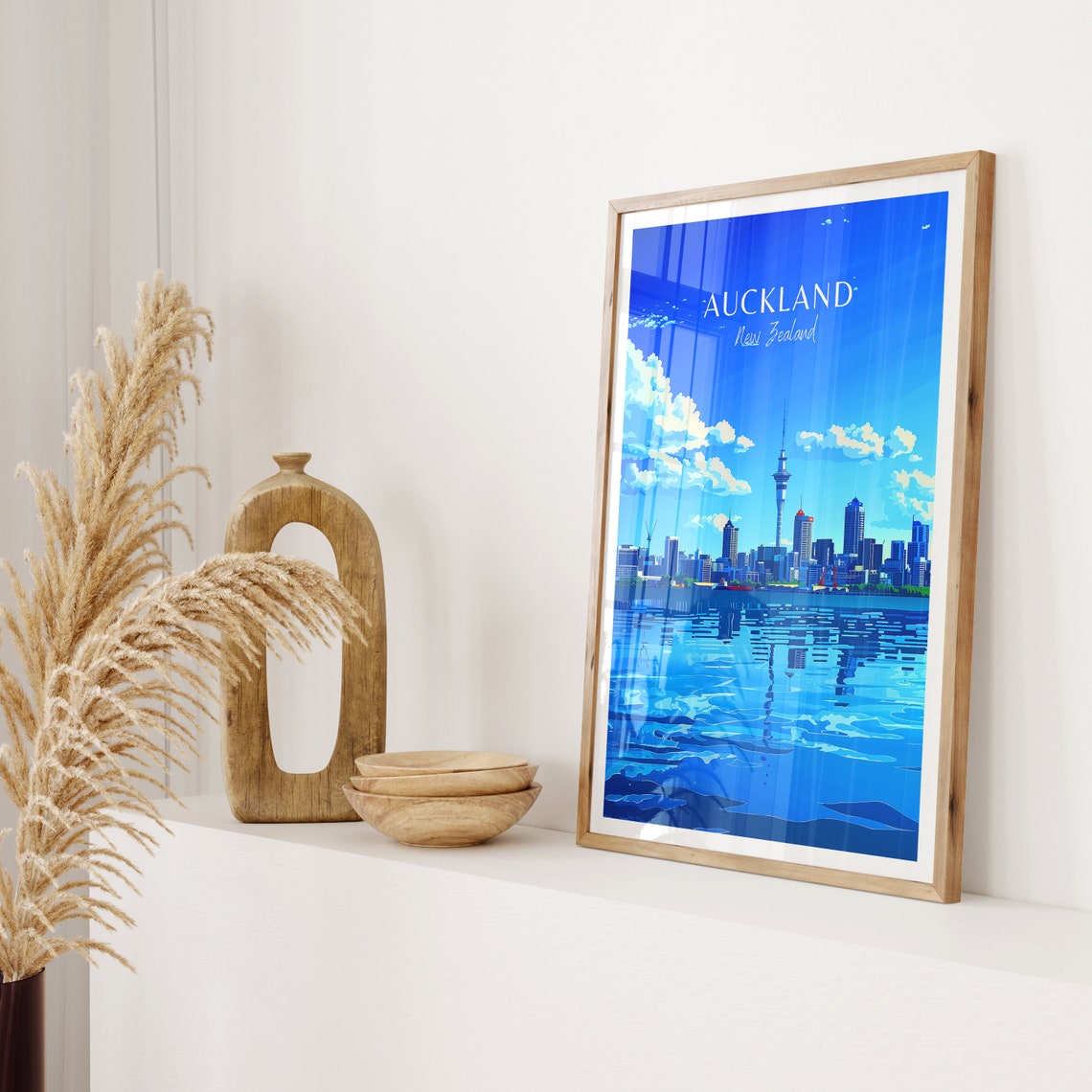 Auckland Sky Tower Skyline Water Reflection New Zealand Poster - Image 2