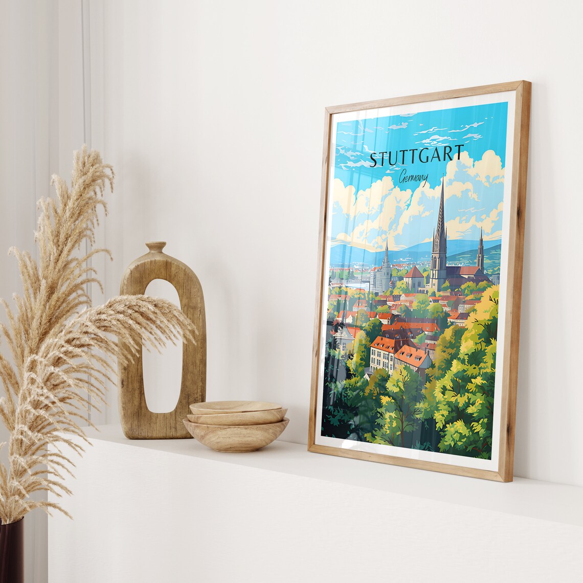 Stuttgart Germany City Towers Church Spires Illustrated Travel Poster - Image 2