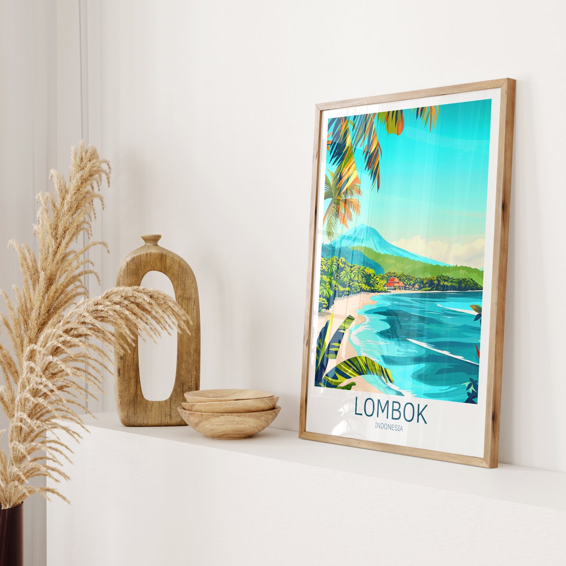 Lombok Indonesia Volcano Beach Tropical Shores Travel Poster - Image 2