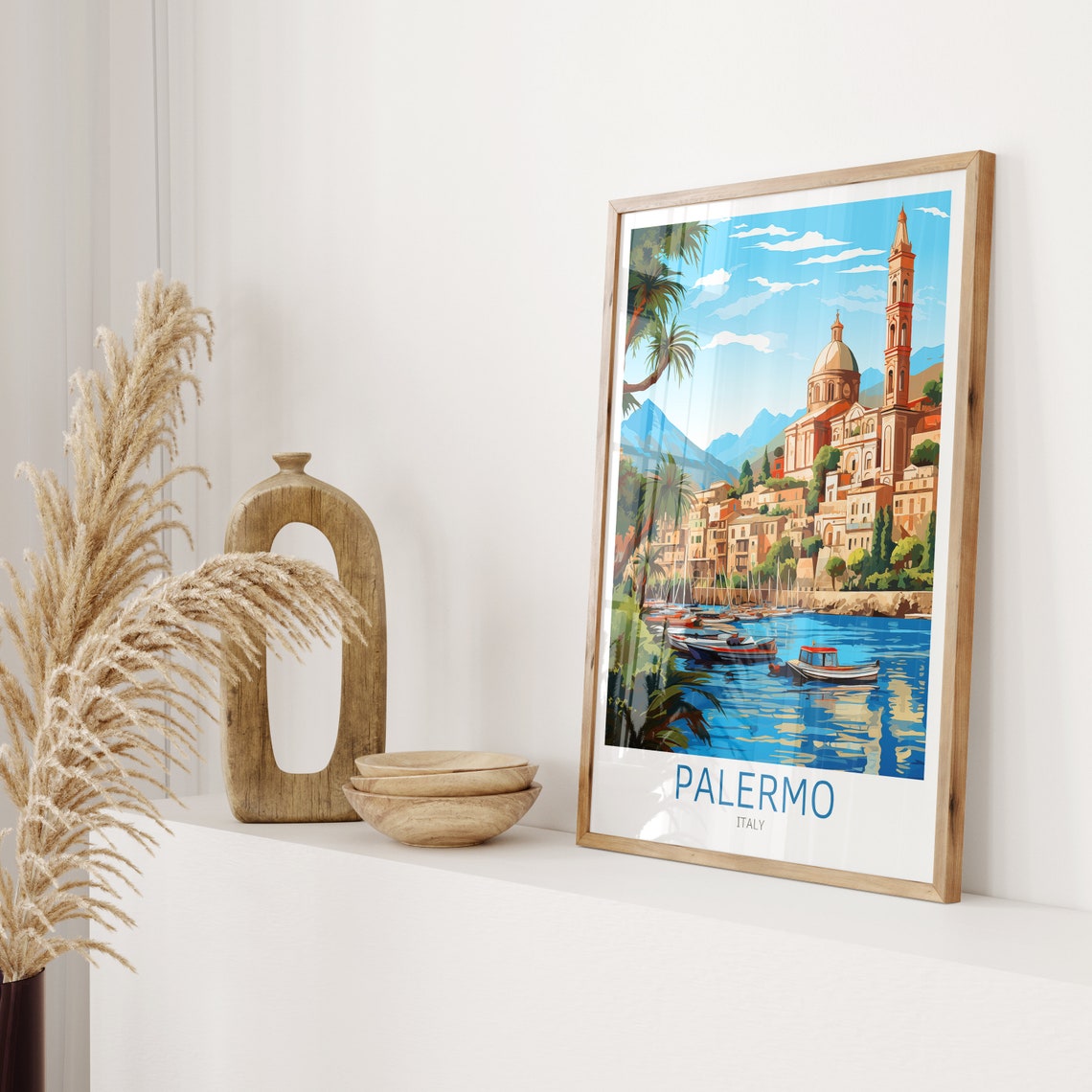 Palermo Italy Harbor Grand Church Dome Bell Tower Seaside Poster - Image 2