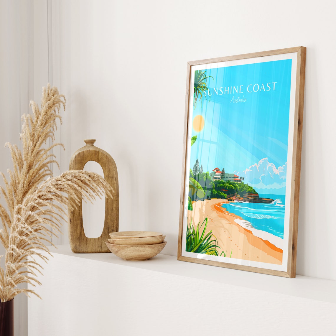 Sunshine Coast Australia Golden Beach Headland Travel Art Poster - Image 2