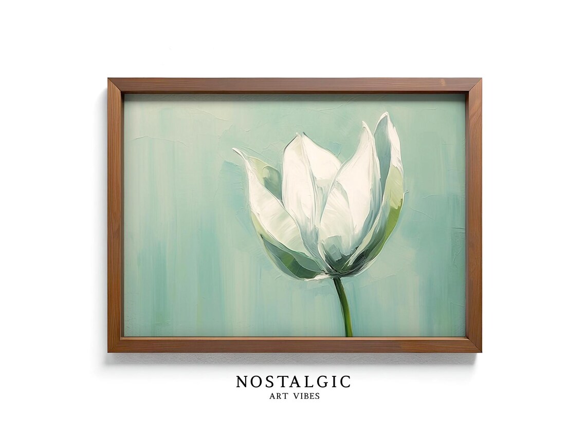 Minimalist White Tulip Art Print, Botanical Painting