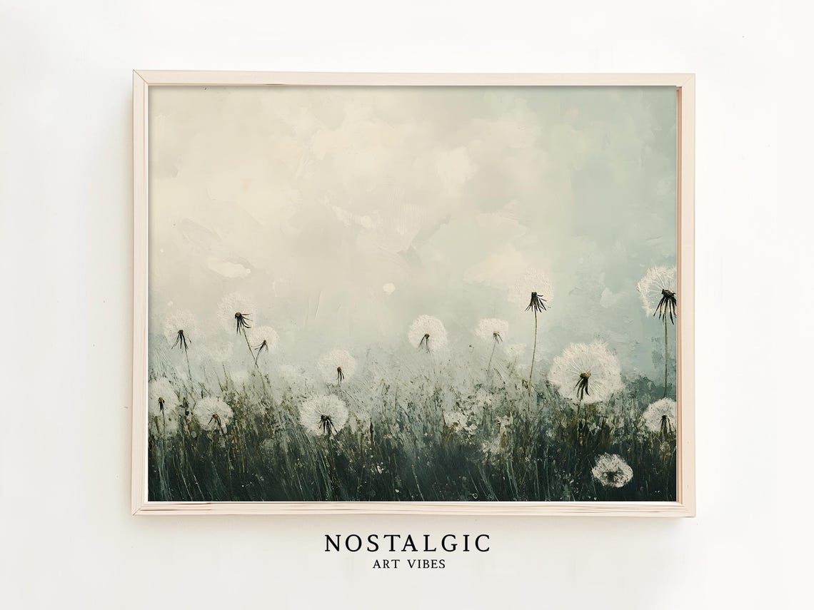 Moody Dandelions Field Moody Floral Painting Dark And Moody Flower Field Painting Moody Abstract Art Abstract Flowers Art