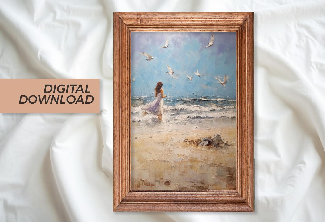 Beach Scene Painting, Abstract Ocean Coastal Decor - Image 3