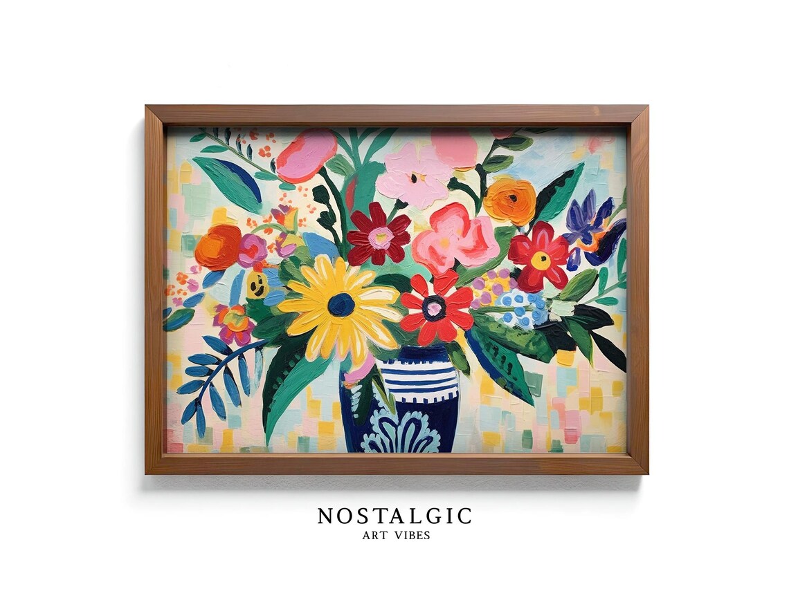 Abstract Flower Bouquet, Vibrant Impressionist Painting