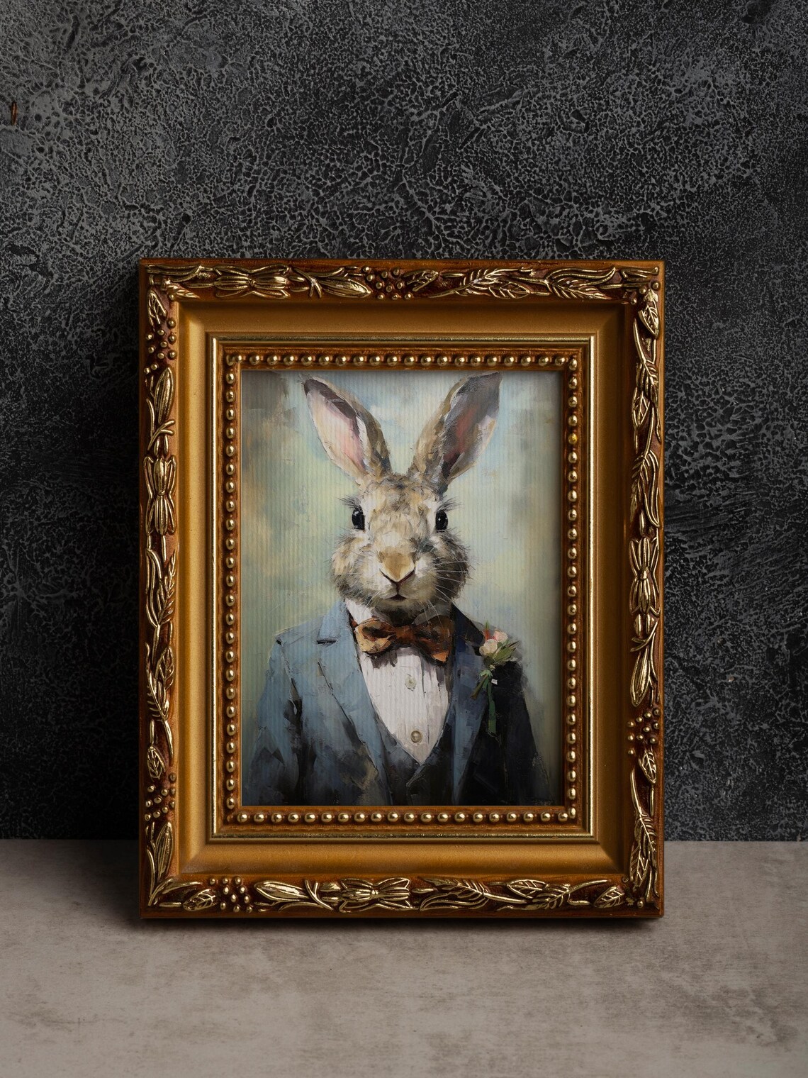 Rabbit Gentleman Vintage Portrait Art Print - Image 3