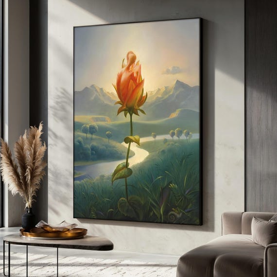 Meditative Rose Painting Salvador Dali 1958 Wall Art Home Decor Surreal Floating Flower Decor Dali Poster Unique Gift Idea