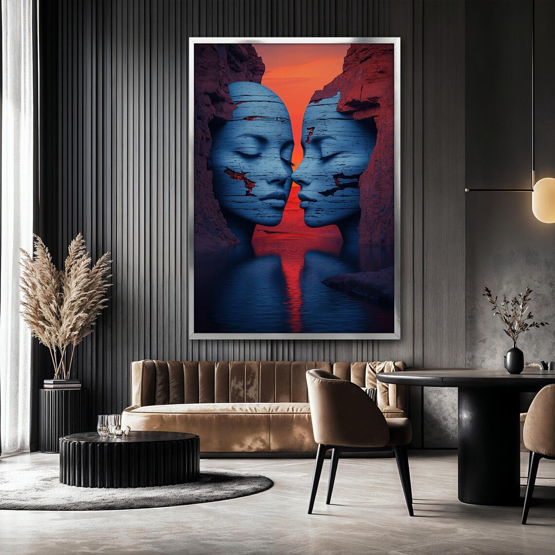 Surreal Face Cliff Sunset Reflection, Romantic Print - Image 2