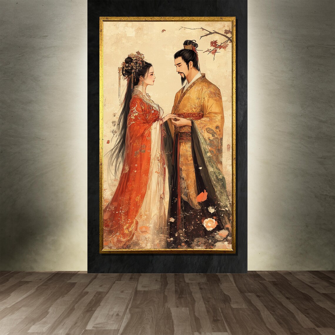 Japanese Couple Painting, Romantic Kimono Lovers - Image 3