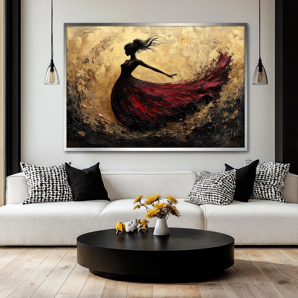 Silhouette Woman In Red Dress, Modern Wall Art - Image 2