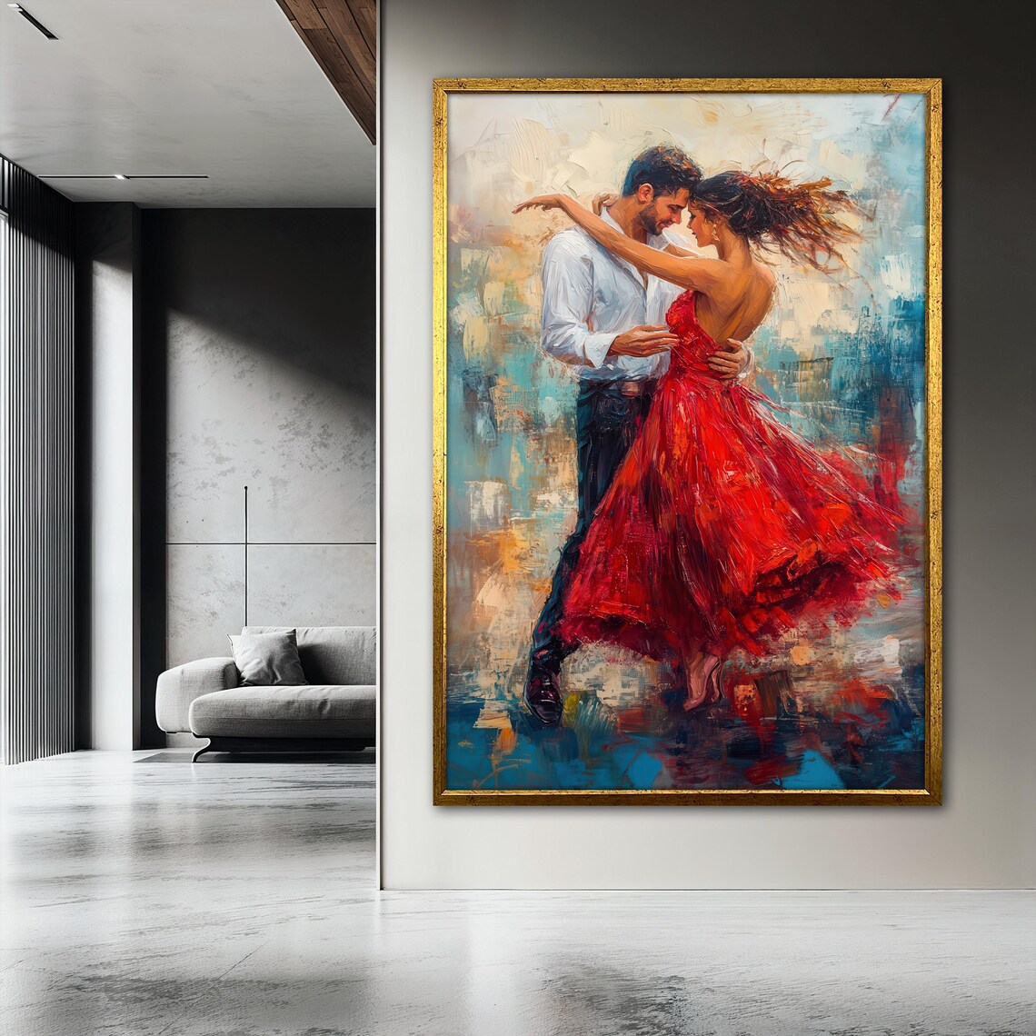 Romantic Couple Dancing Red Dress Passionate Oil Painting Poster - Image 3