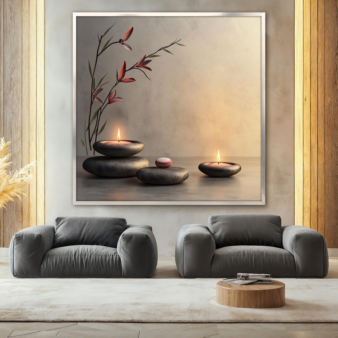 Zen Candle Painting, Spa Wall Art With Stones - Image 2