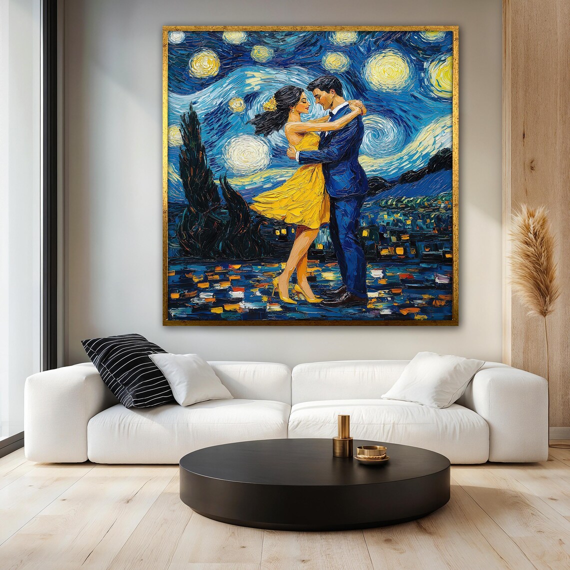 Romantic Couple Dancing Under Starry Night Swirling Sky Poster - Image 3