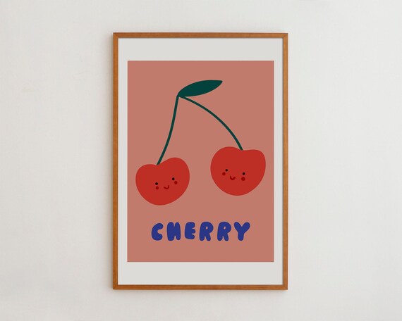 Cherry Fruit Wall Art Print Minimalist Baby Girl Room Deco