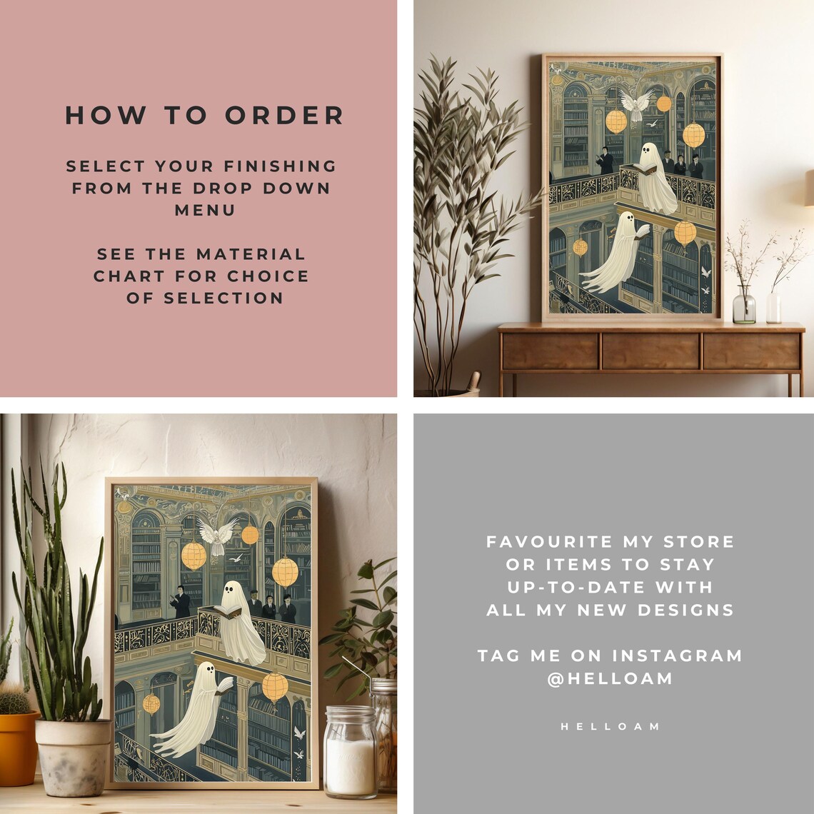 Two Cute Ghosts in Flower Woods, Vintage Gothic Art Print - Image 3