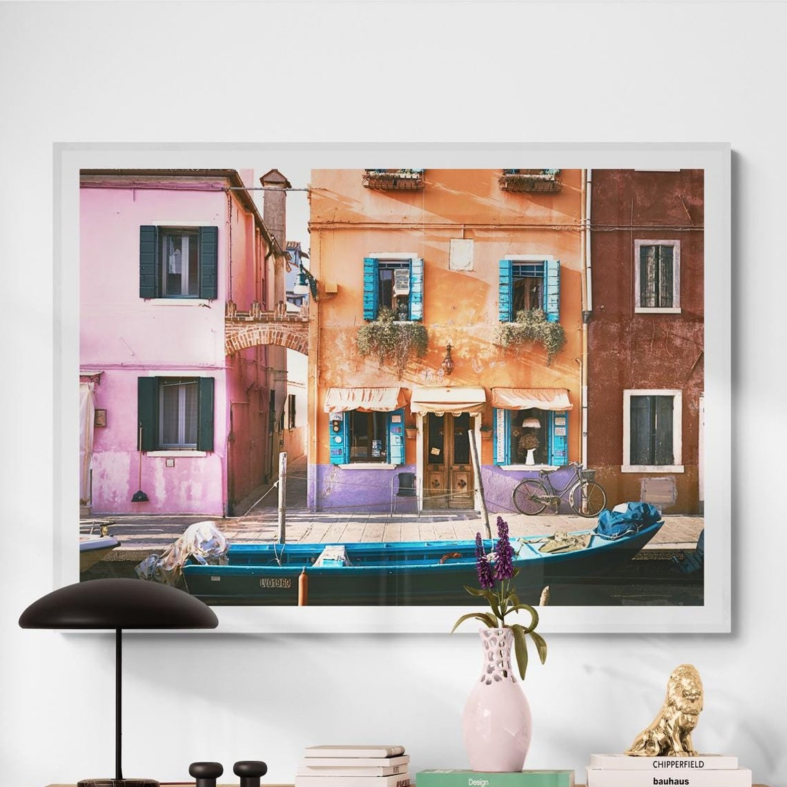 Vibrant Colorful Burano Venice Canal Houses Italy Photo Art Poster