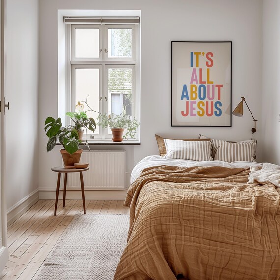 Its All About Jesus Colorful Christian Typography Wall Art Poster