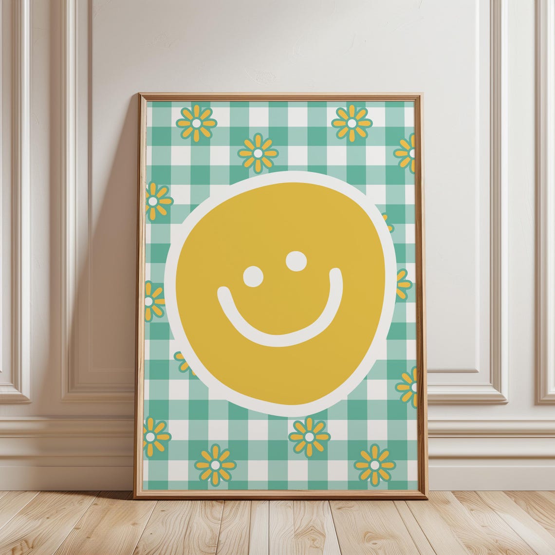 Girls Room Wall Art Smiley Face Print Floral Retro Art Girls Floral Decor Dorm Room Decor Trendy Wall Art Daisy Poster Playroom Art