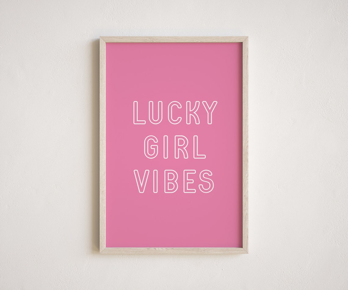 Lucky Girl Preppy Wall Art Preppy Room Decor Trendy Poster Retro Wall Art Teen Girl Room Decor Dorm Room Poster Hot Pink