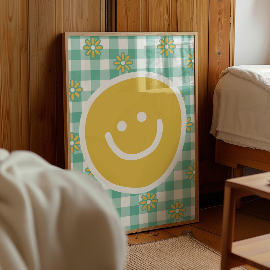 Girls Room Wall Art Smiley Face Print Floral Retro Art Girls Floral Decor Dorm Room Decor Trendy Wall Art Daisy Poster Playroom Art - Image 2