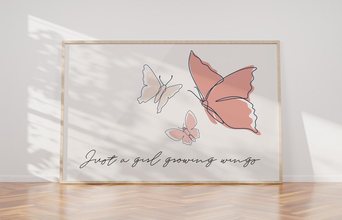 Just a Girl Growing Wings Blush Pink Butterfly Line Art Poster