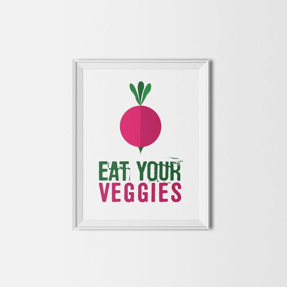 Vegetable Wall Art Eat Your Veggies Print Dining Room Art Print Gift For Vegetarian Funny Kitchen Wall Art Gardening Gift Women Radish