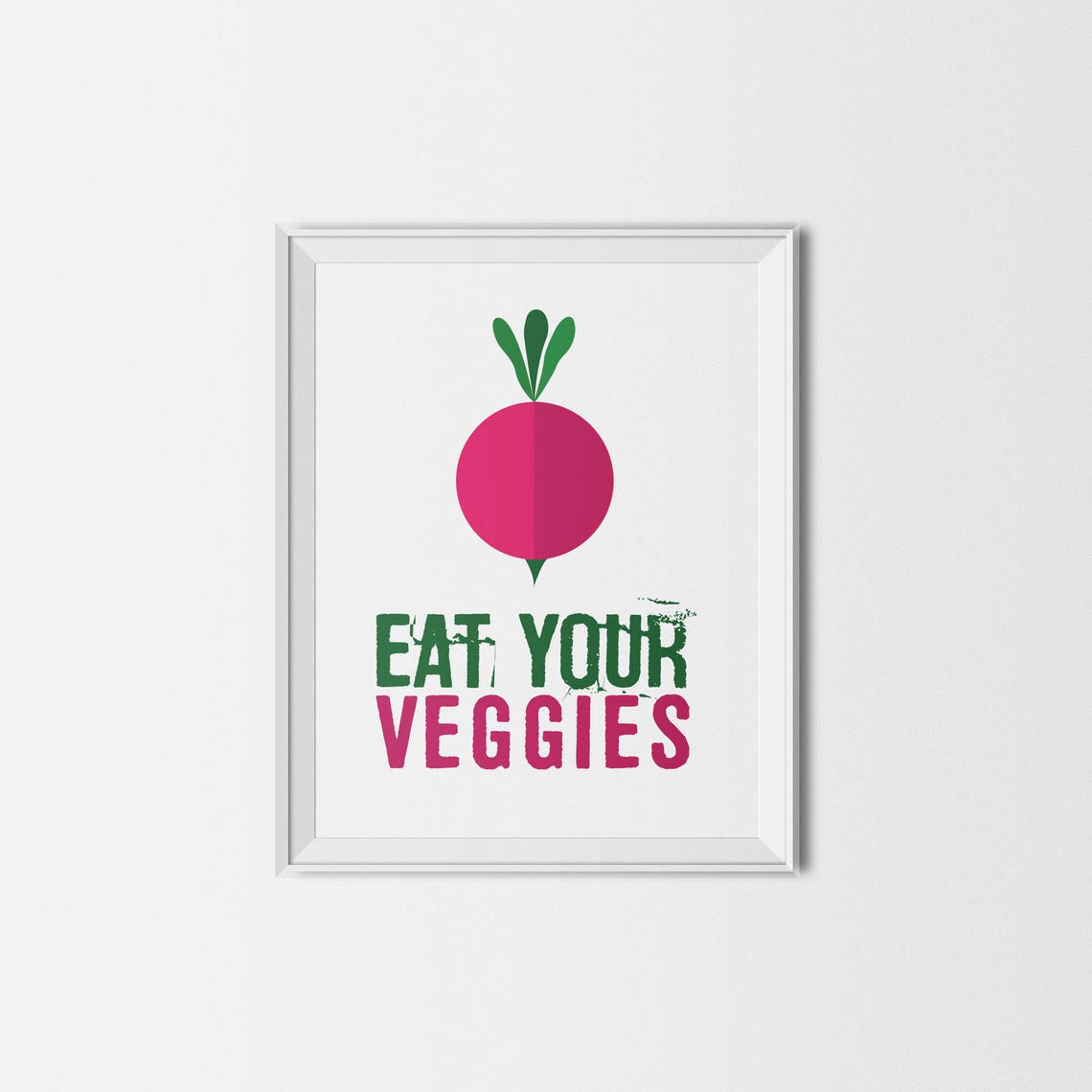 Eat Your Veggies Bold Pink Radish Illustration Kitchen Quote Poster
