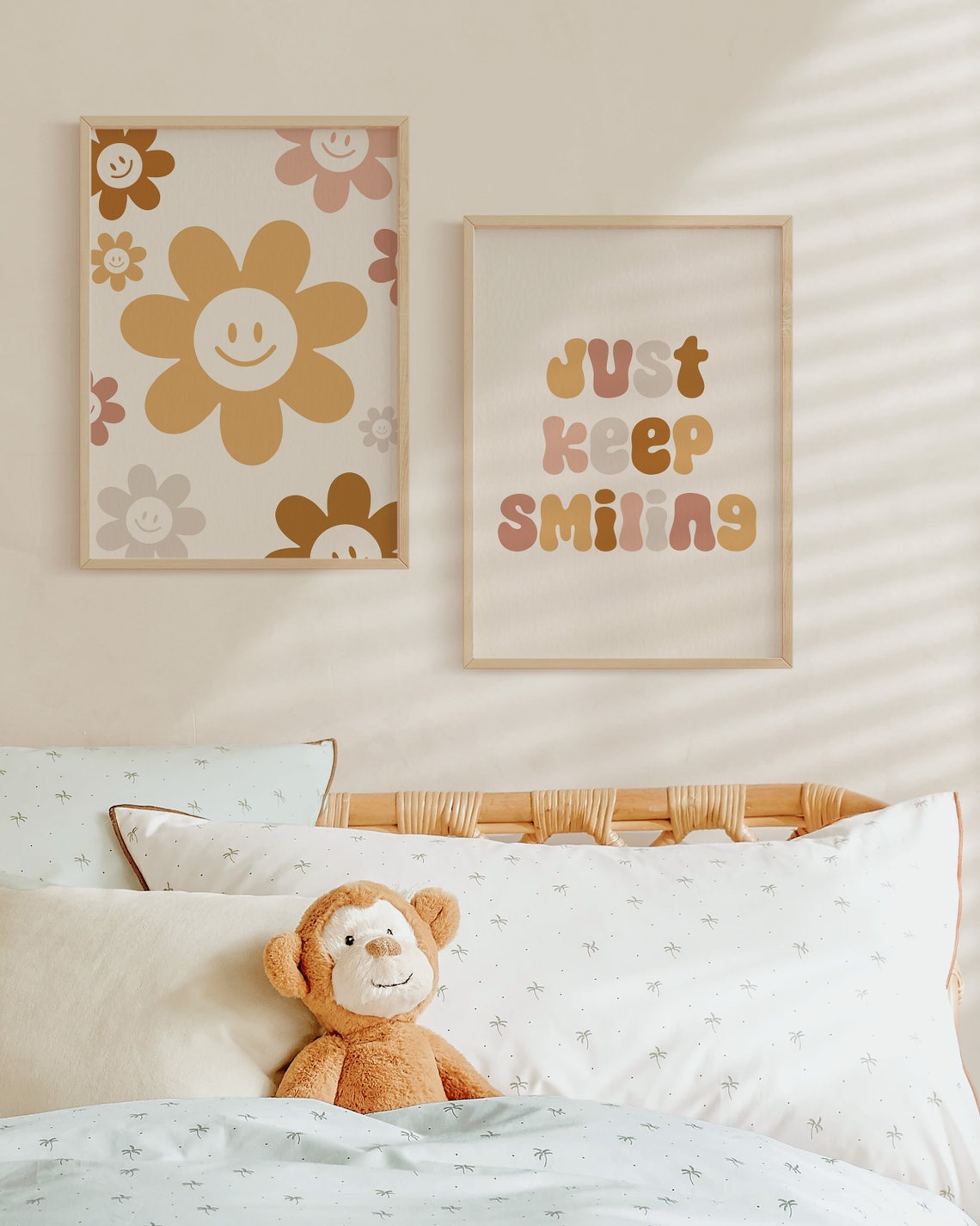 Retro Daisy Smiley Face Just Keep Smiling Girls Poster Set Of Two - Image 2
