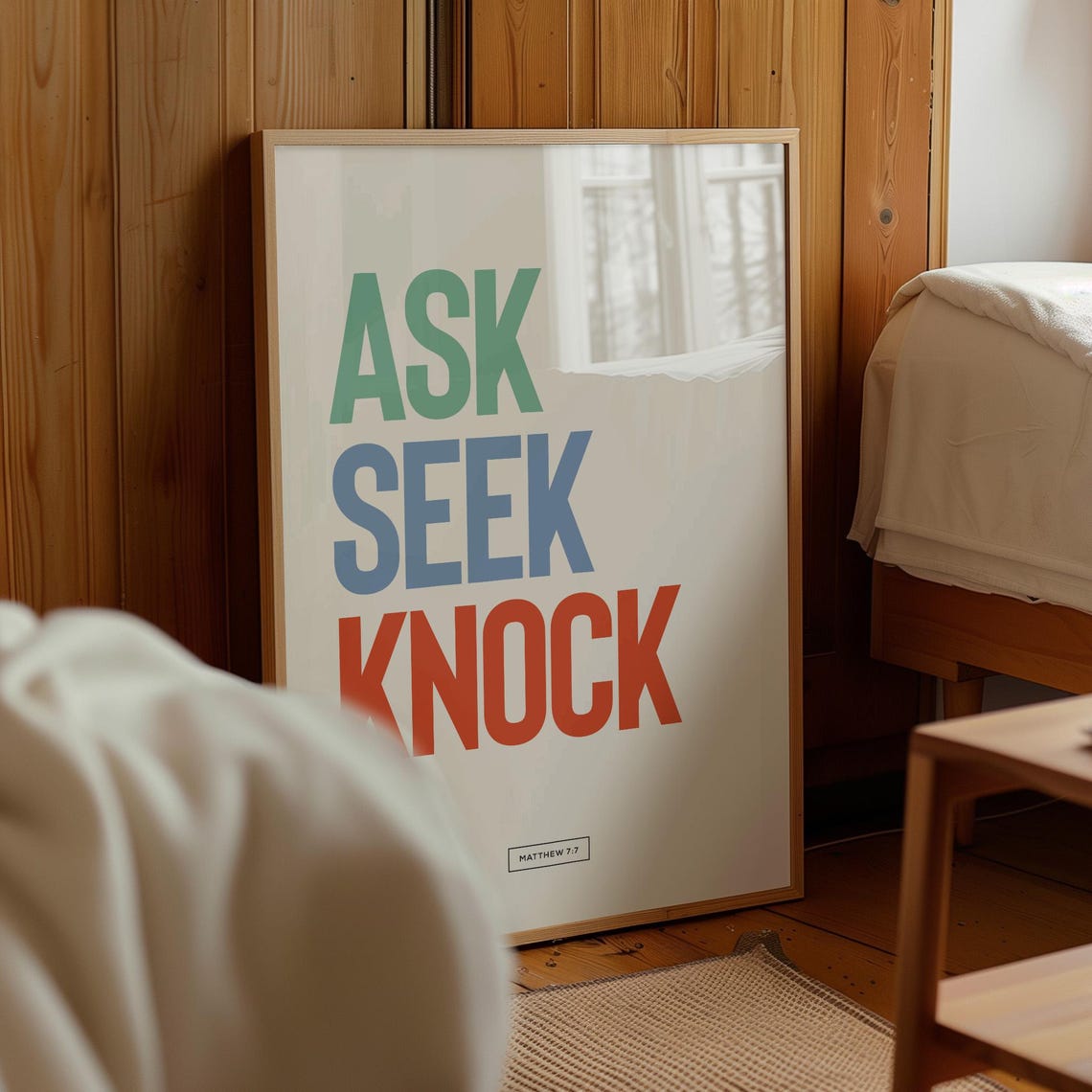Ask Seek Knock Print Matthew 77 Christian Wall Art Modern Christian Poster Bible Verse Retro Scripture Poster Quote Trendy - Image 2