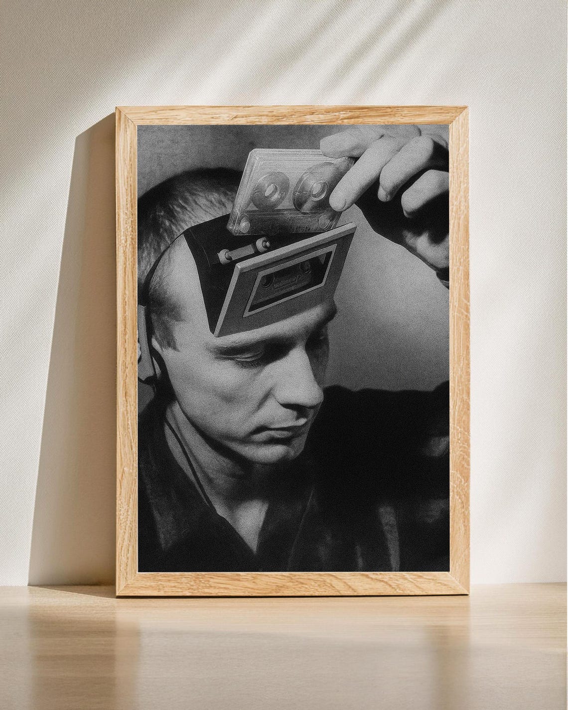 Man With Cassette Walkman On Head Surreal Retro Photo Poster