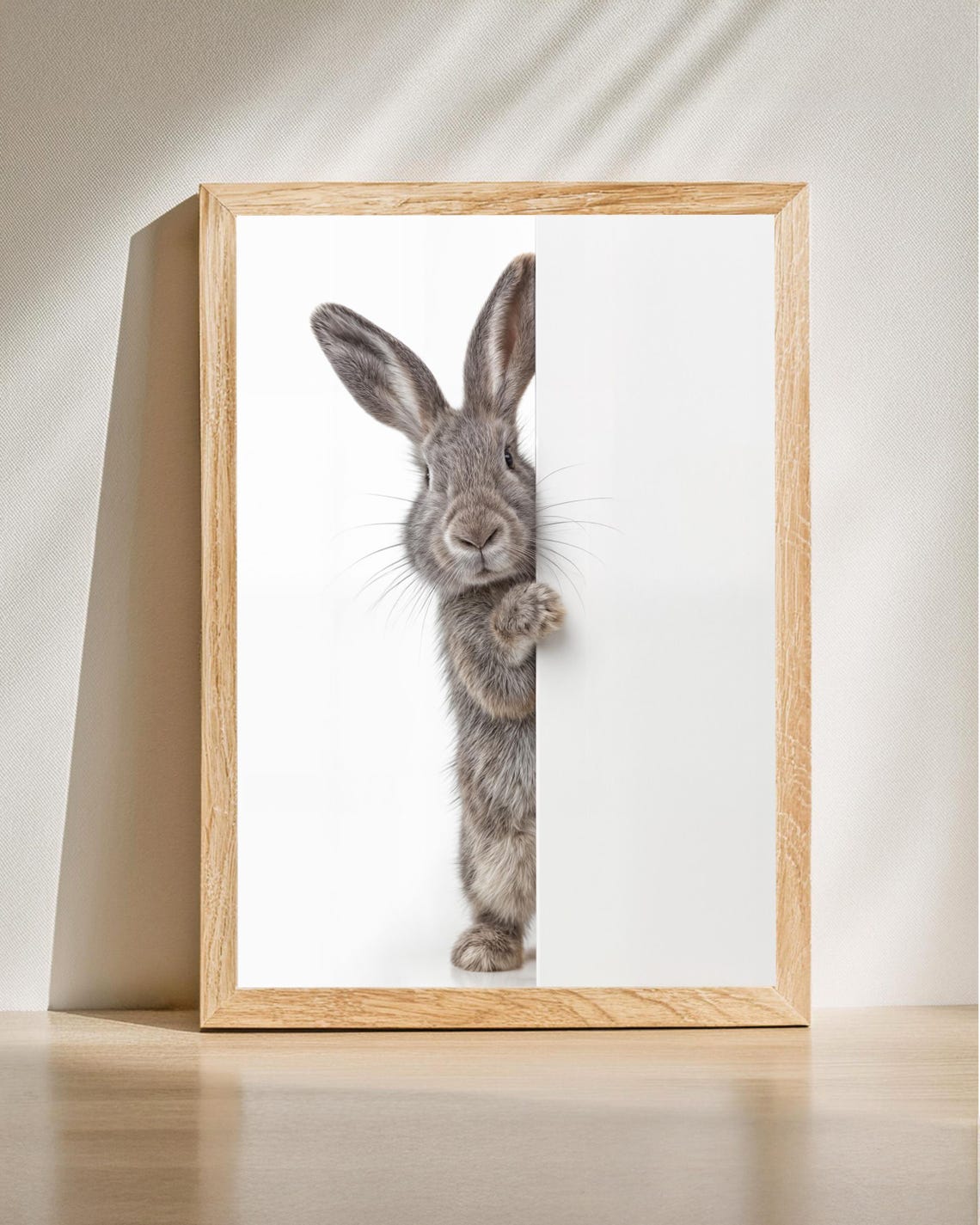 Curious Rabbit Portrait Peekaboo Bunny Wall Art Cute Poster Minimalist Animal Print Whimsical Easter Decor