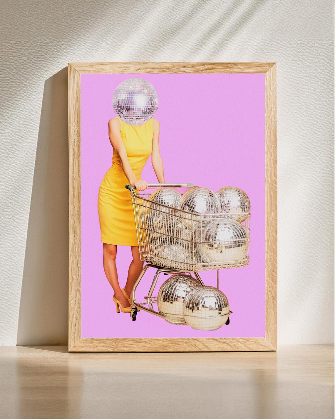 Disco Ball Head Surreal Pop Art Purple Retro Dance Party Poster