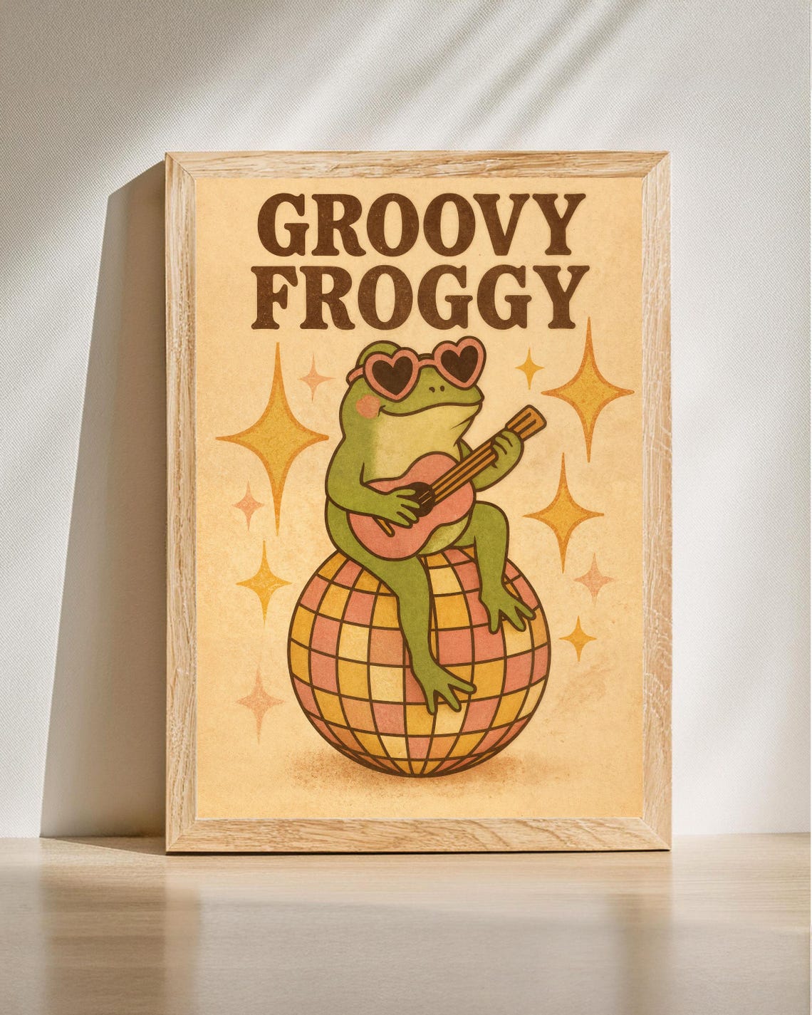 Groovy Froggy Retro Disco Music Frog Illustration Fun Art Poster
