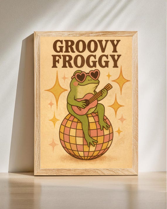 Groovy Frog Music Art Retro Disco Style Cool Amphibian Illustration Fun Home Decor