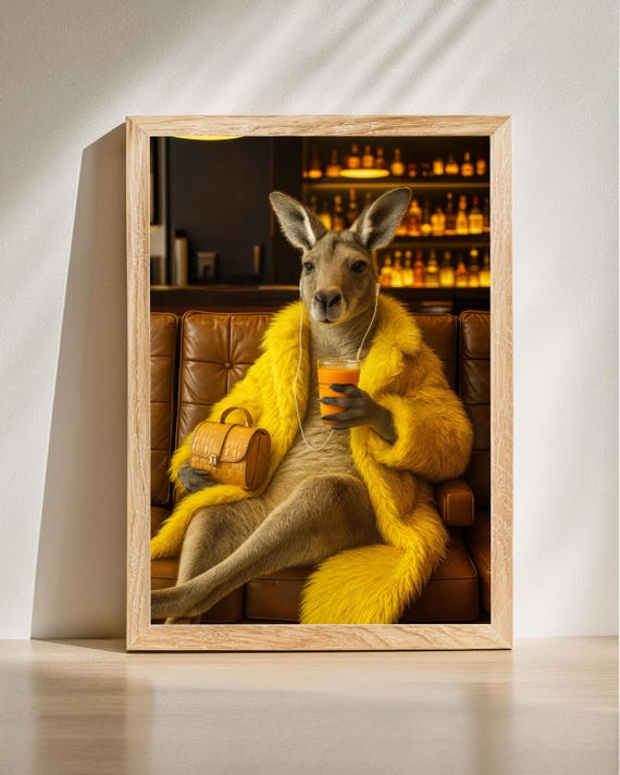 Funny Kangaroo Wall Art Stylish Decor Lounge Bar Poster Humorous Animal Print Quirky
