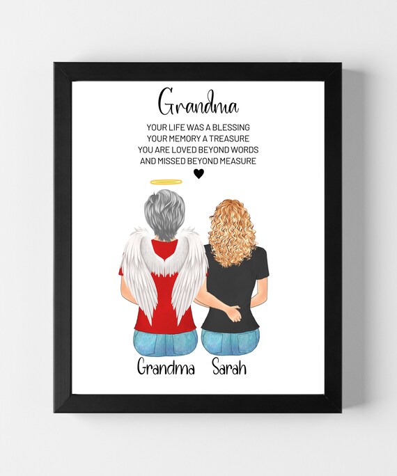 Grandma Memorial Angel Wings Remembrance Sympathy Gift Poster