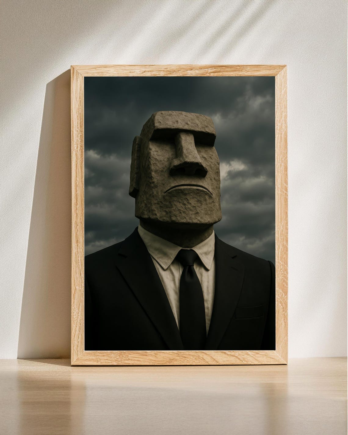 Funny Moai Poster Easter Island Statue Wall Art In Suit Home Office Decor