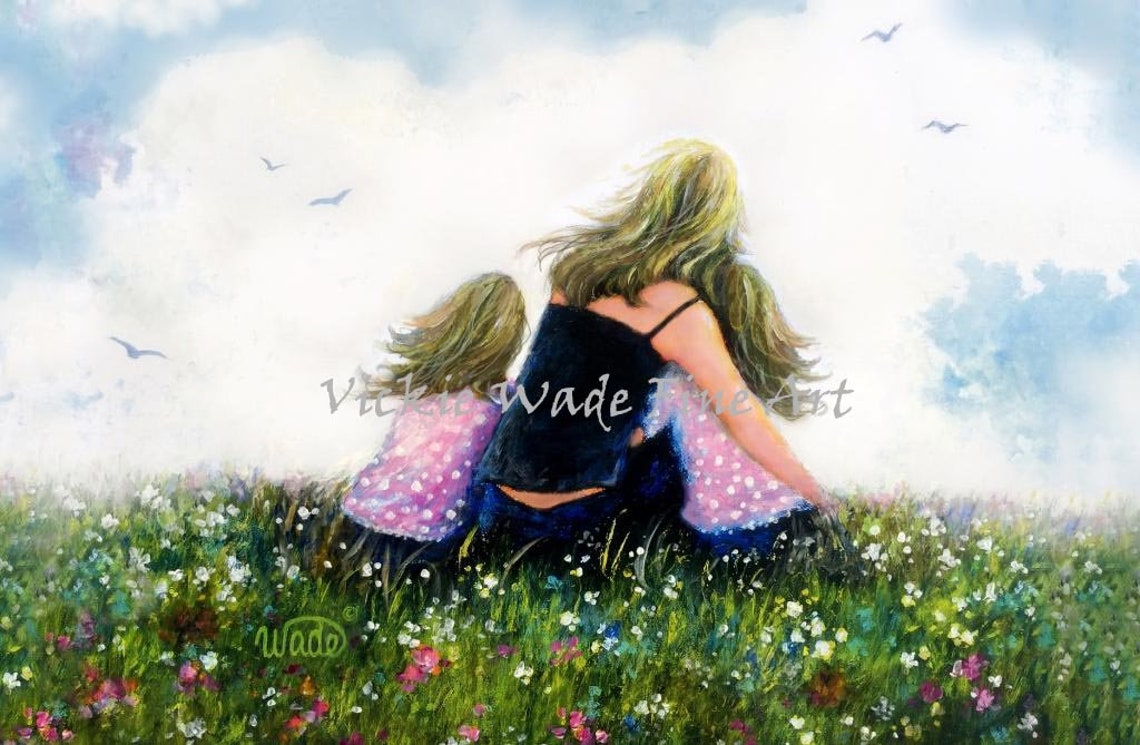 Mother Embracing Her Two Daughters in a Soft Flower Meadow Poster