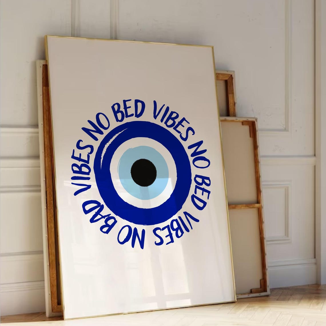 No Bad Vibes Evil Eye Nazar Protection Symbol Blue Circle Wall Art