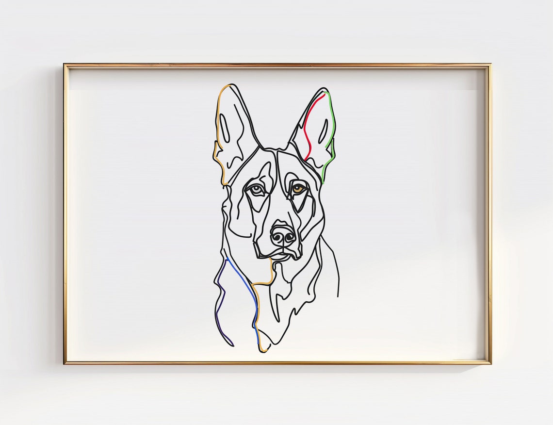 German Shepherd Minimalist Single Line Drawing Dog Portrait Poster