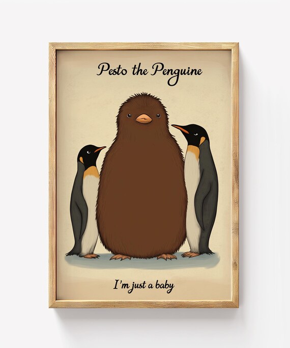 Pesto the Penguine Vintage Style Fluffy Baby Penguin Funny Poster