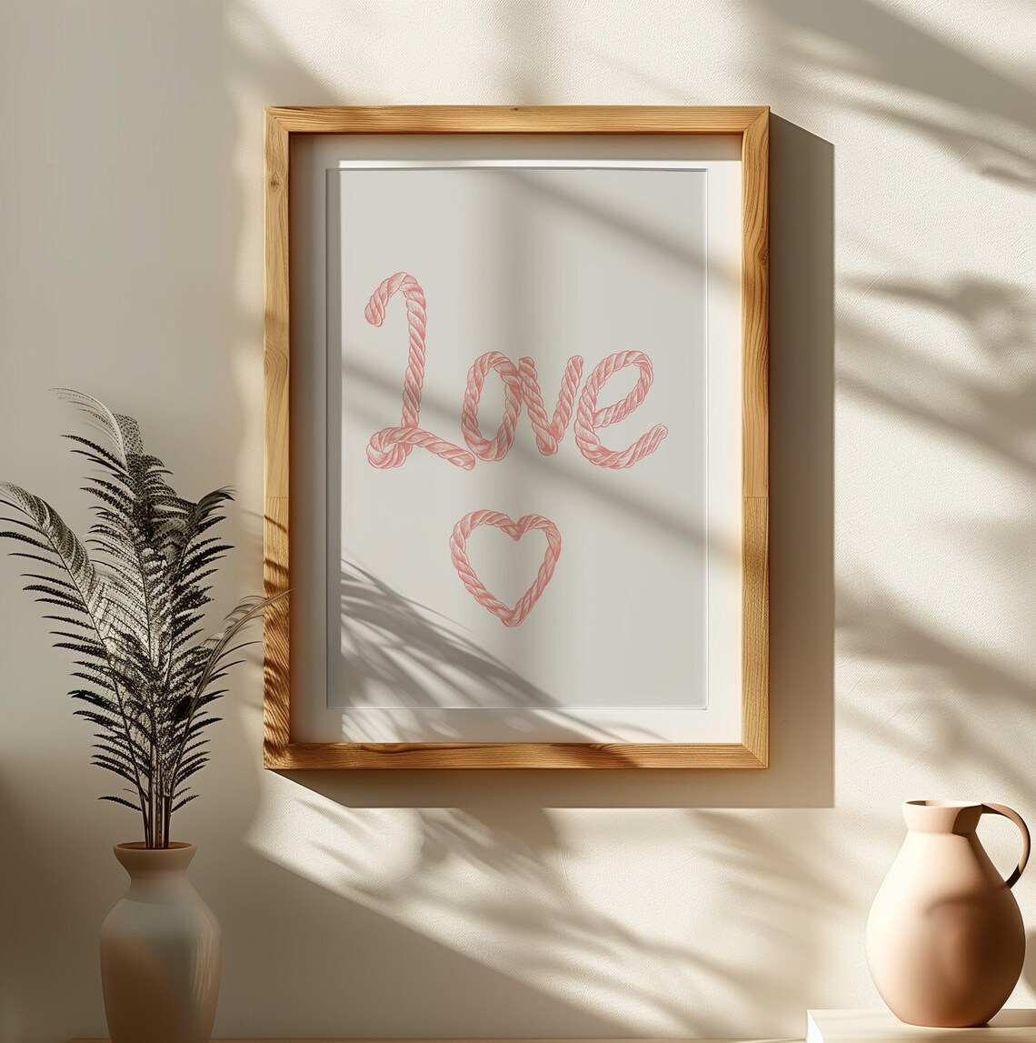 Love Heart Pink Rope Lettering Valentine Sweetheart Word Poster