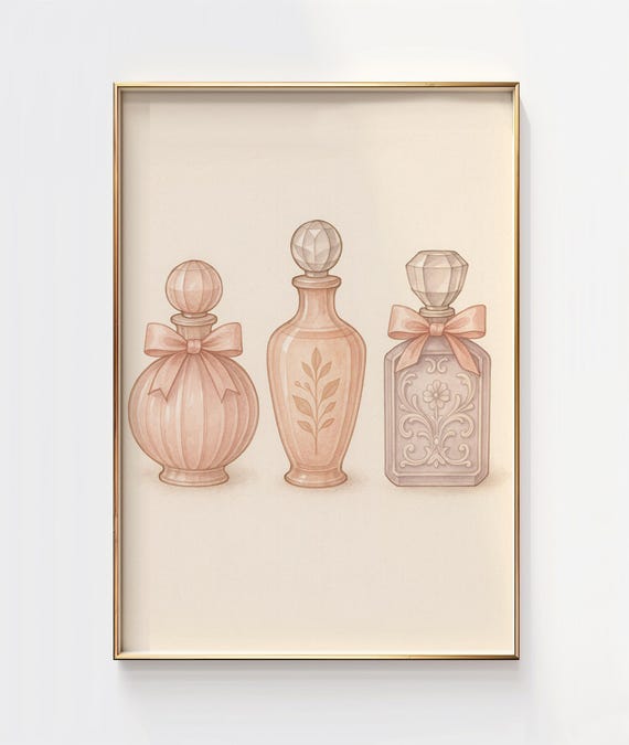 Vintage Perfume Bottle Print Pastel Girly Decor